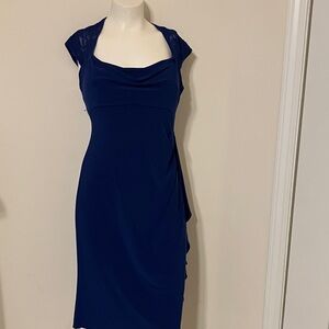 Gorgeous R & M Richards Royal Blue Midi Dress with Lace Cap Sleeves